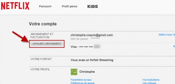 Annulation compte Netflix