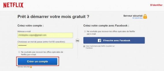 Création mot passe Netflix