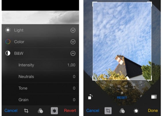 Editing options iOS Photos app