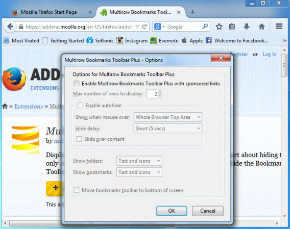 Add rows bookmarks toolbar