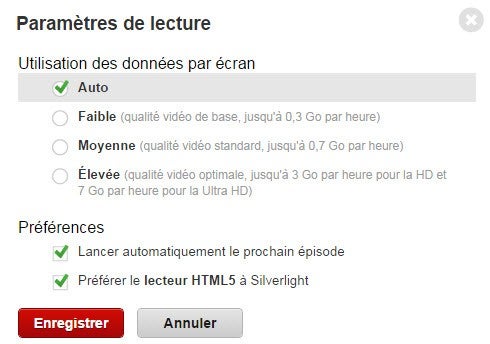 Paramètres de lecture