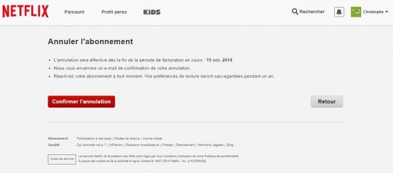 confirmation annulation abonnement Netflix