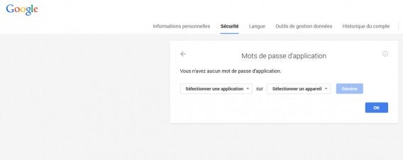 mot de passe d'appli - étape 2
