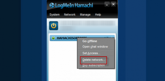Delete Hamachi network