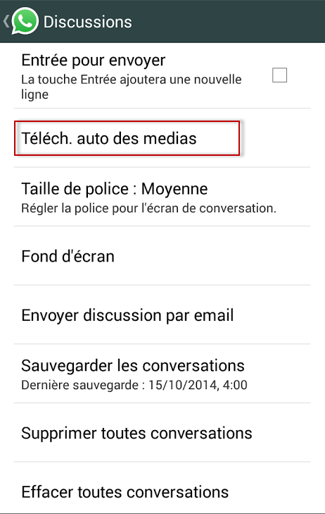 Désactiver sauvegarde automatique photos whatsapp 3