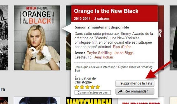 Netflix - supprimer de la liste