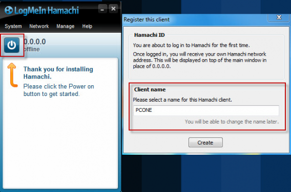 Register client Hamachi
