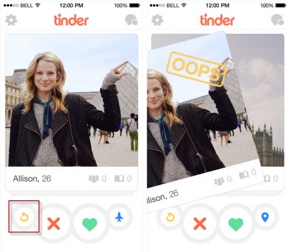 Bouton Undo Tinder