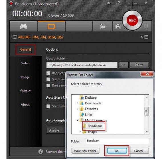 Bandicam Output folder
