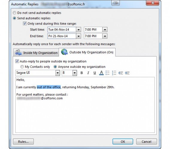 Outlook Automatic replies