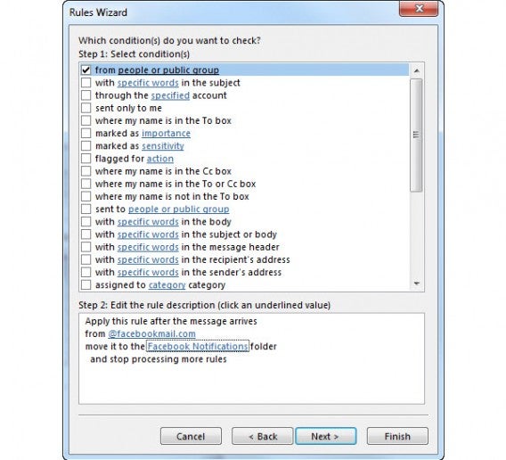 Outlook Rule Facebook