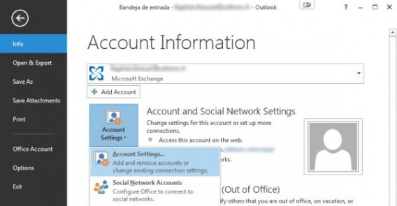 Outlook account settings