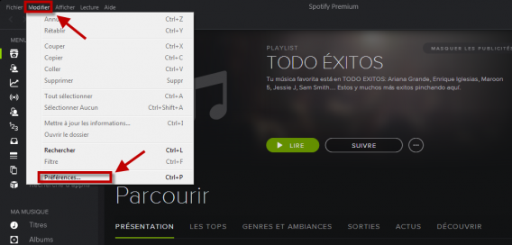 Cliquer sur Modifier, puis sur Préférences