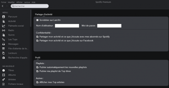 Le menu des préférences contient toutes les options de confidentialité