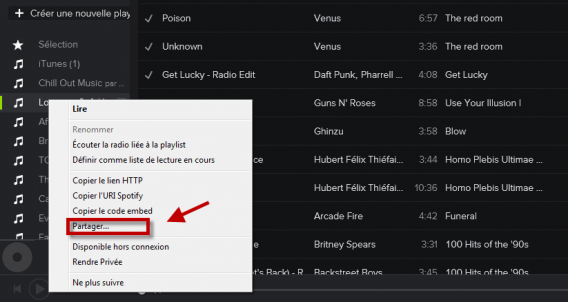 Partager ponctuellement une chanson sur Facebook