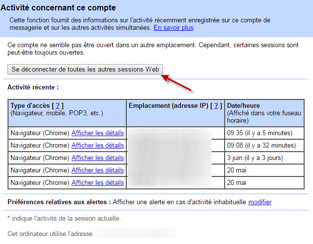 Gmail dernière visite détails