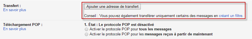 Gmail transfert de courier