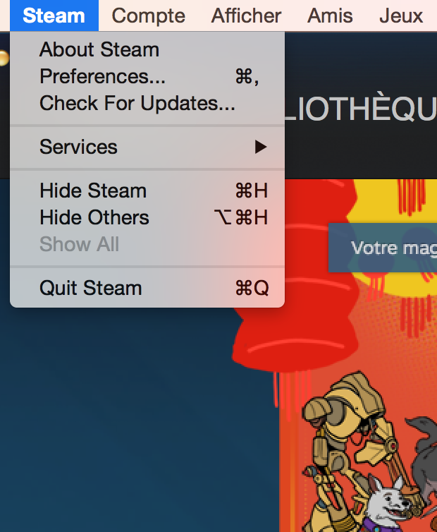 Steam menu preferences