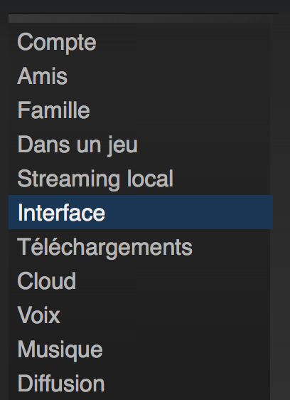 Steam menu interface 