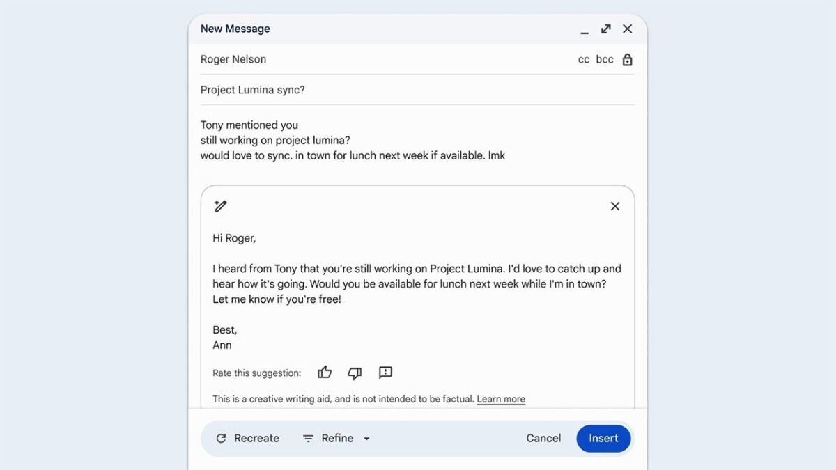 Gmail web vous permet déjà d’écrire des e-mails incroyables grâce à Gemini