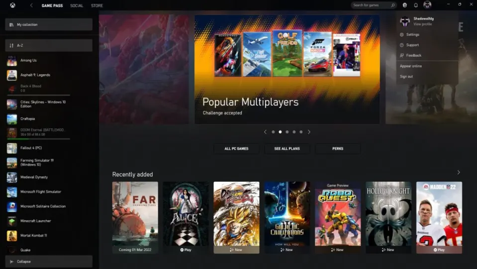 Xbox Games Pass updates to an improved User Interface on Windows 11