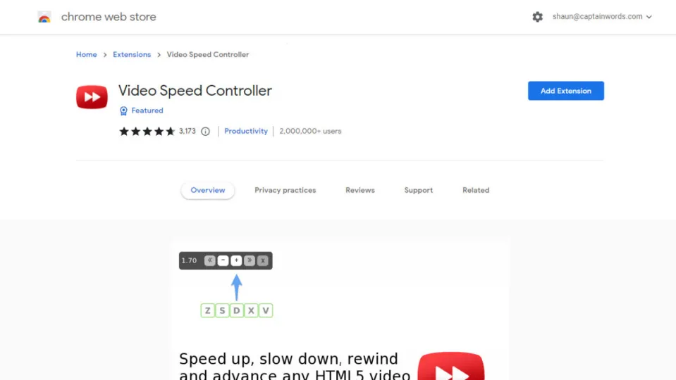 Increase the pace with Video Speed Controller Chrome extension in 4 steps