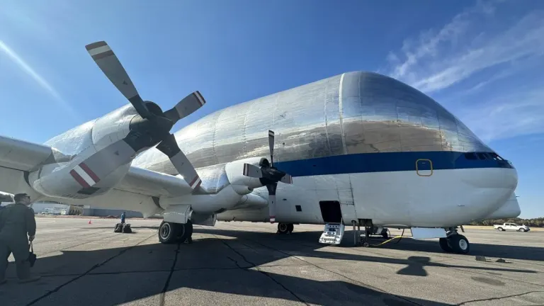 The extraordinary NASA Super Guppy airplane once again soars through the skies