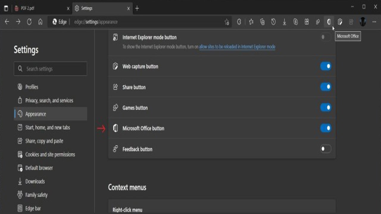 Microsoft Edge Canary incluye un botón de acceso a aplicaciones Office