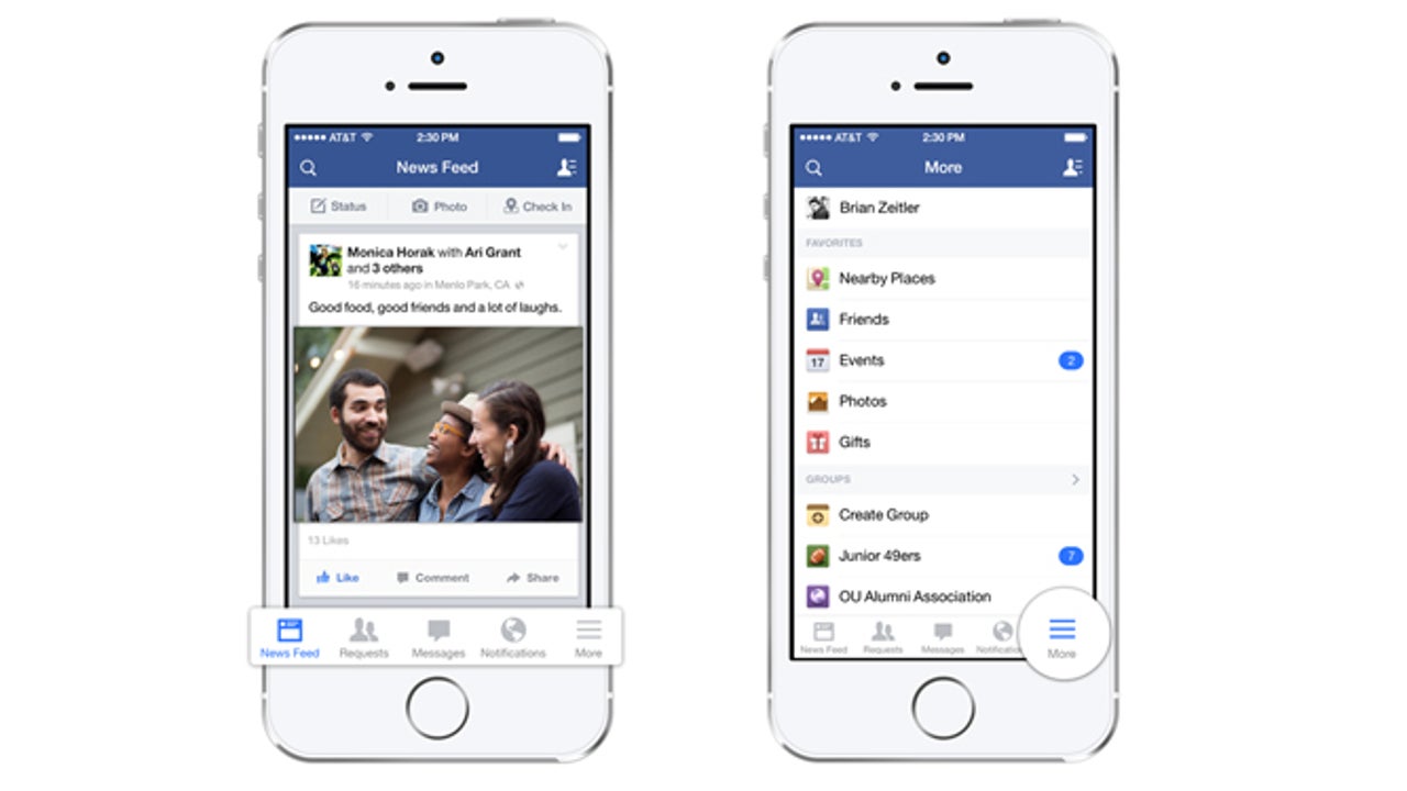 Facebook redesigned for iOS 7, features bottom menu bar