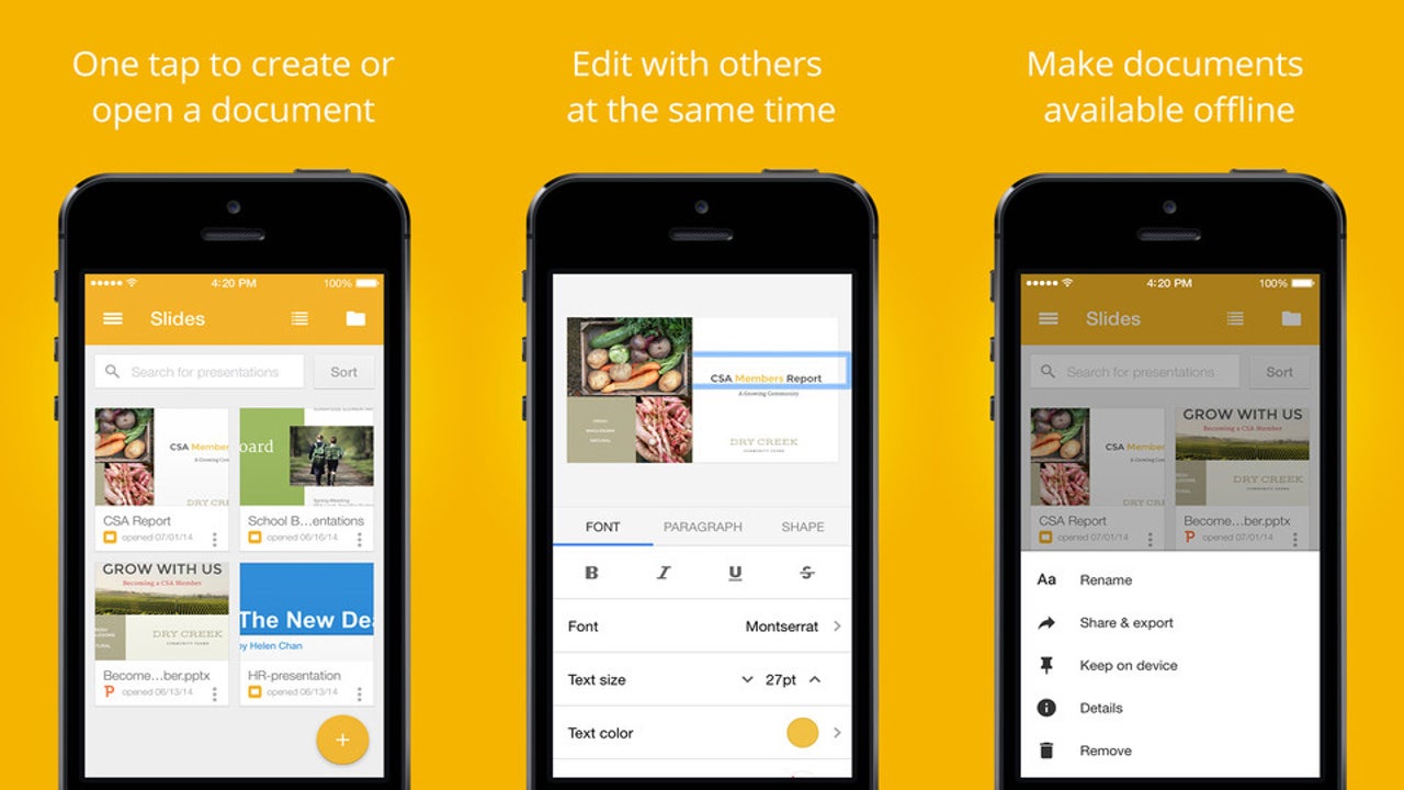 Google’s iOS productivity apps get native Office support, debuts Slides for iOS