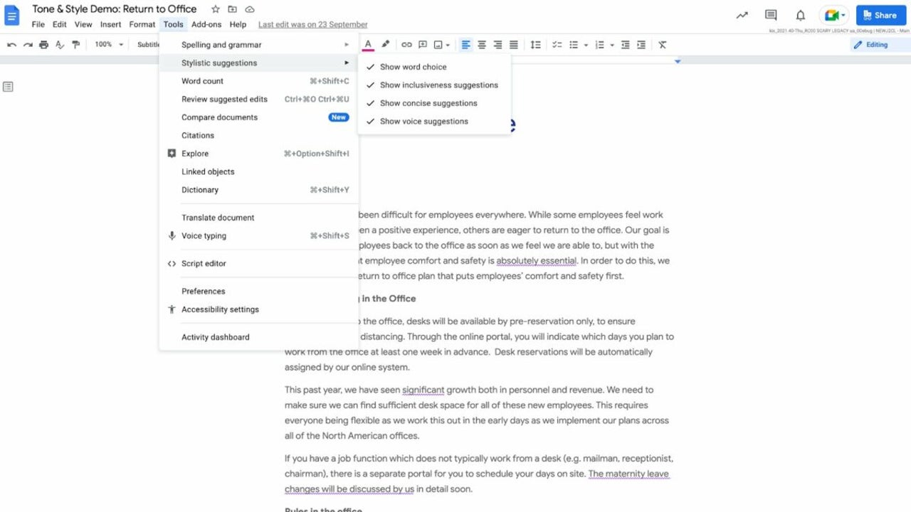 Google Docs adds new stylistic writing suggestions