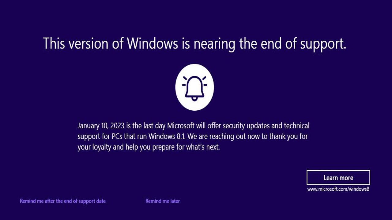 Microsoft nags Windows 8.1 users with fullscreen end of support