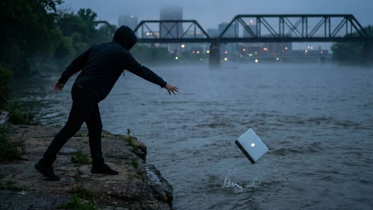 A hacker threw his Macbook into the river trying to avoid being caught. Of course, they caught him