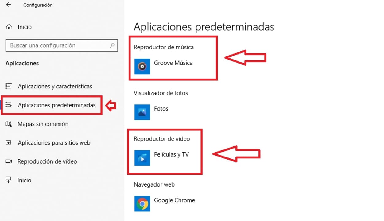 Aplicaciones predeterminadas en Windows 10