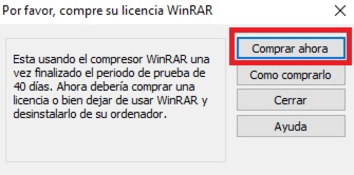 Mensaje de error al abrir WinRAR