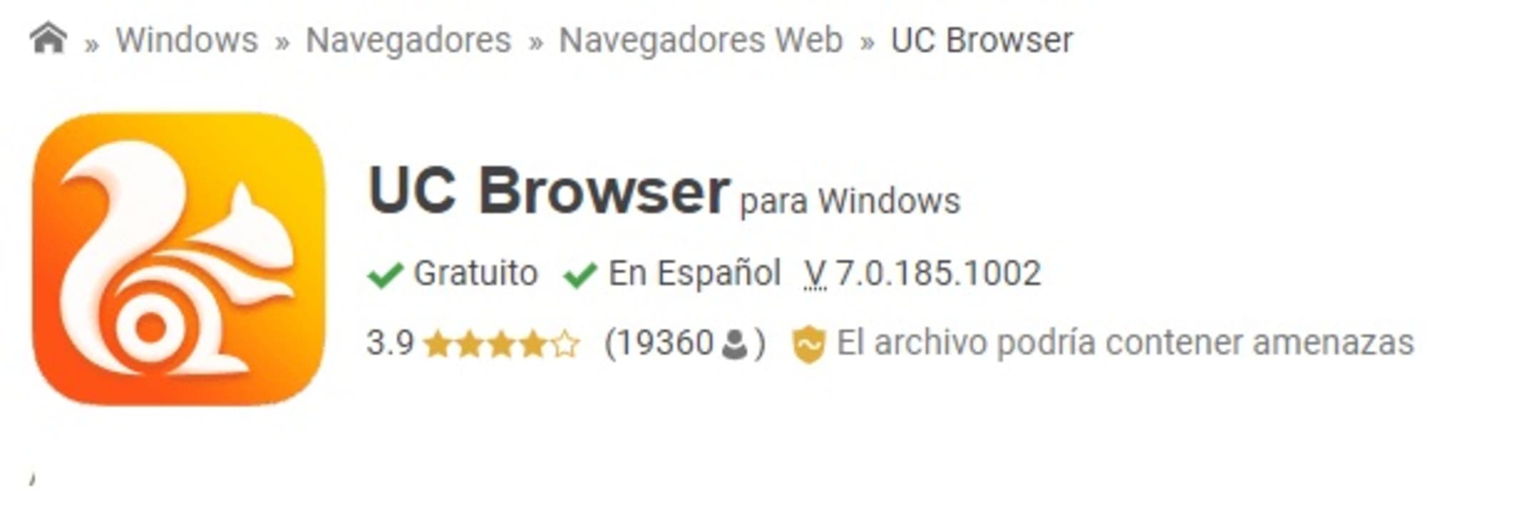 Página de UC Browser en Softonic