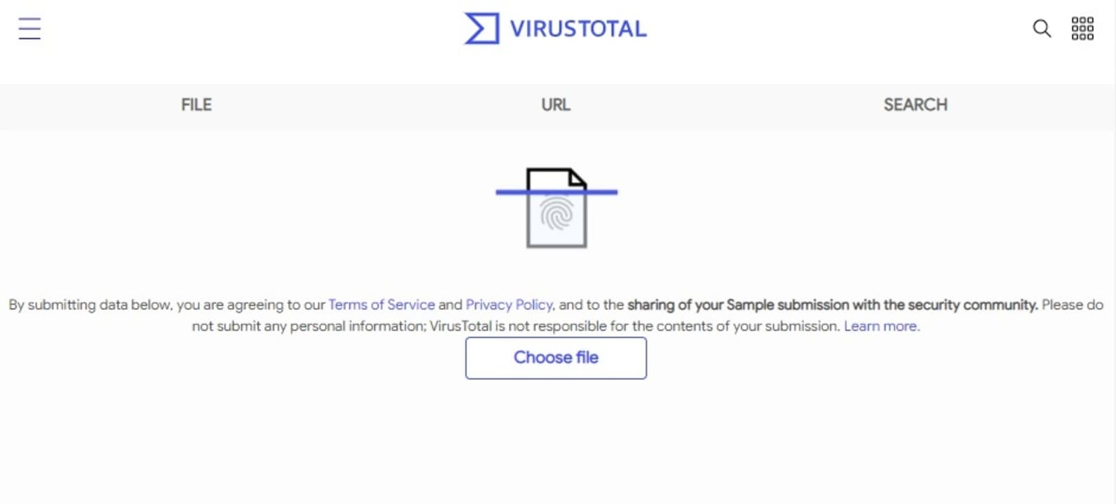Página oficial de VirusTotal