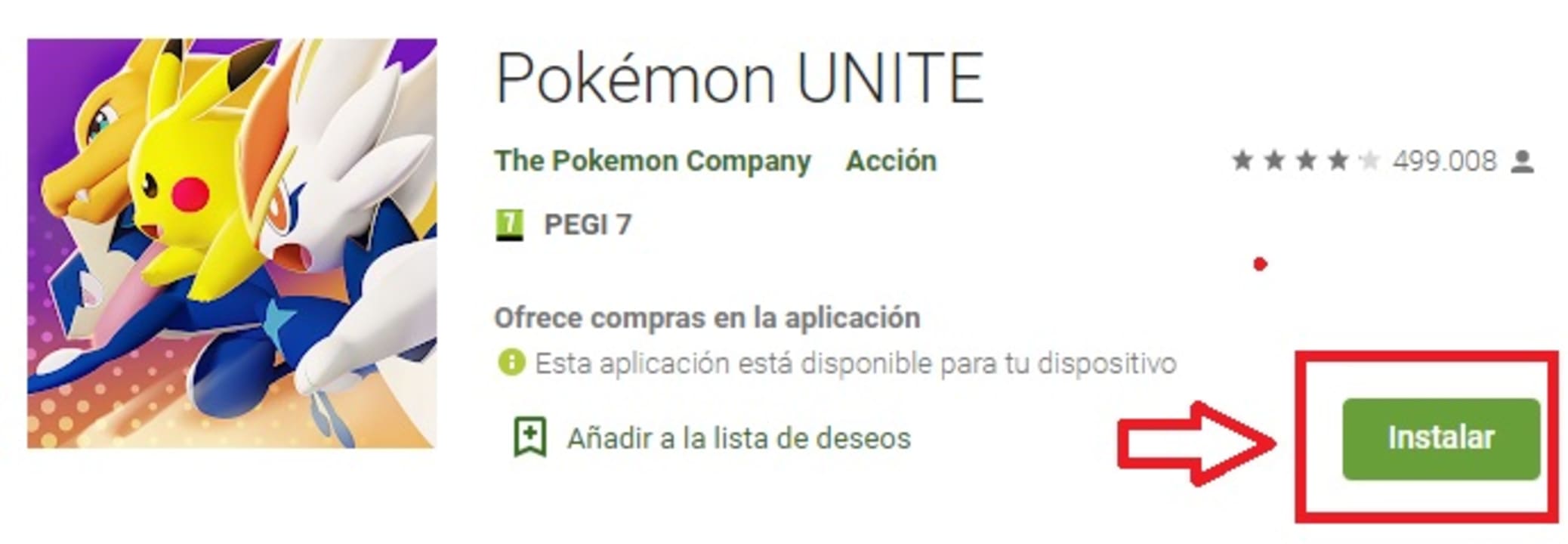 Página de descarga de Pokémon UNITE