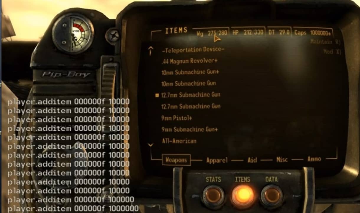 Consola de comandos en Fallout 4
