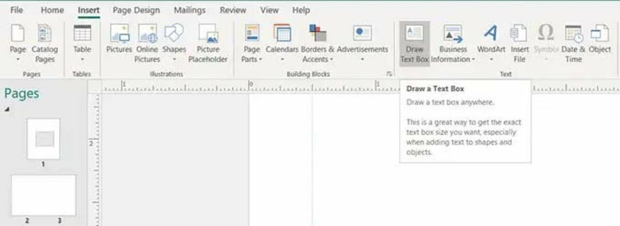Draw text box in Microsoft Publisher.