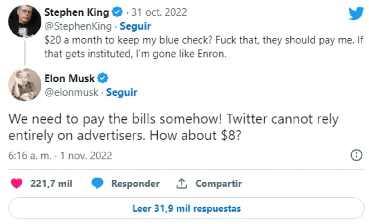 Stephen King se queja del nuevo precio de Twitter Blue