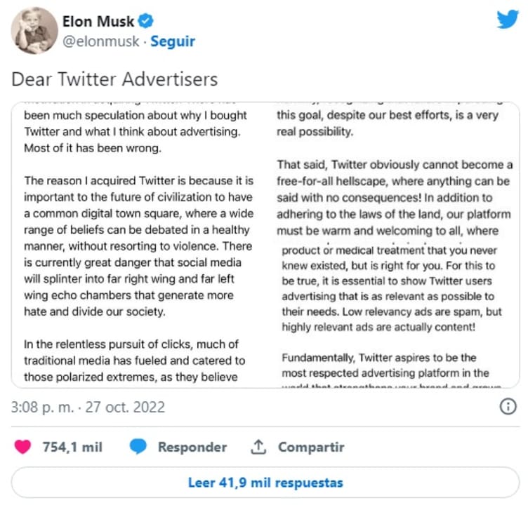 Carta abierta de Musk a los anunciantes
