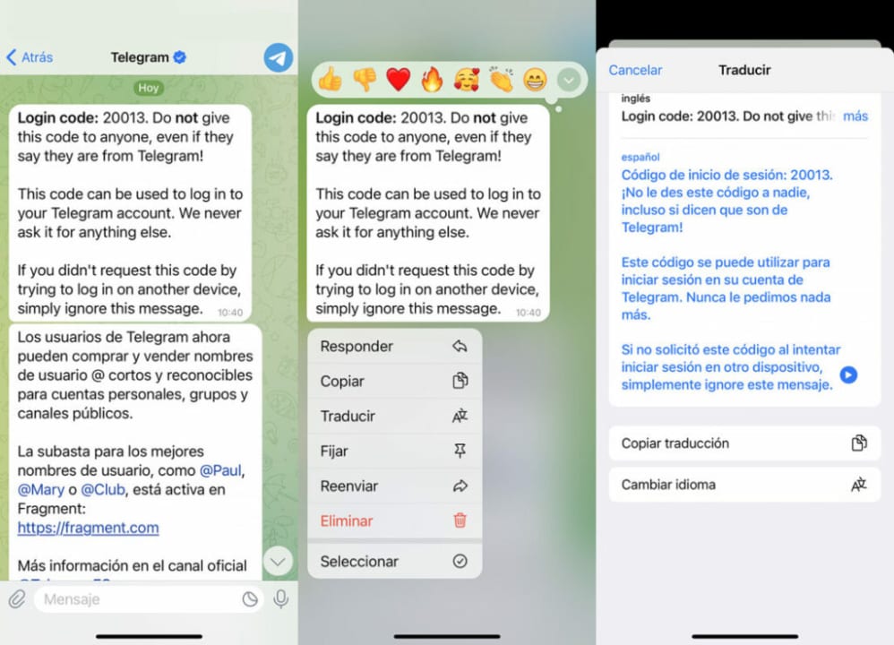 Traducir texto ajeno Telegram