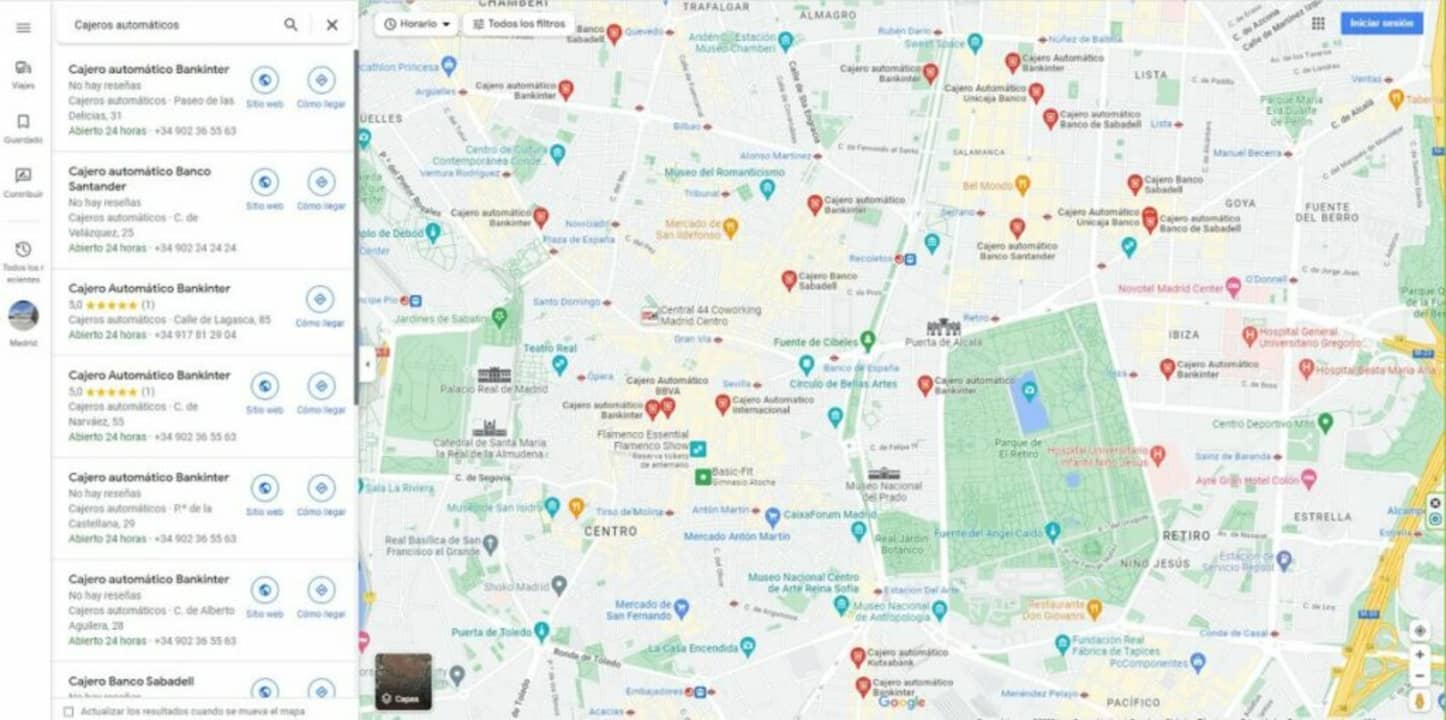 cajeros automáticos Google Maps