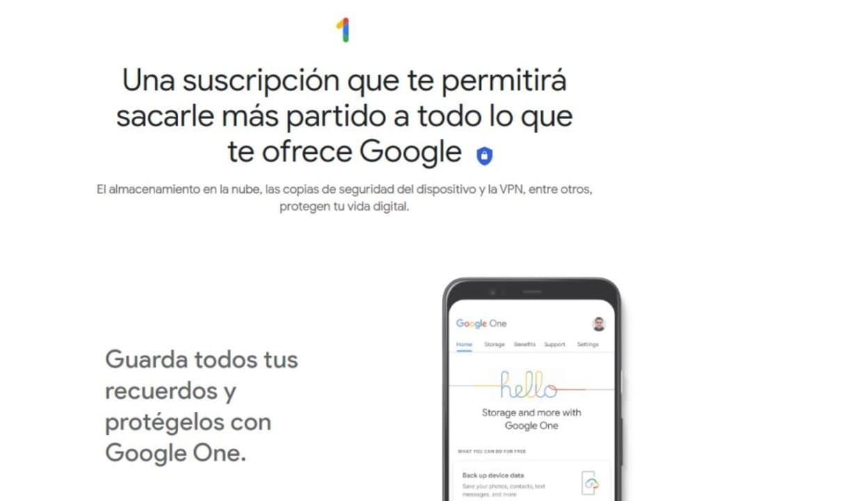 Página oficial de Google One