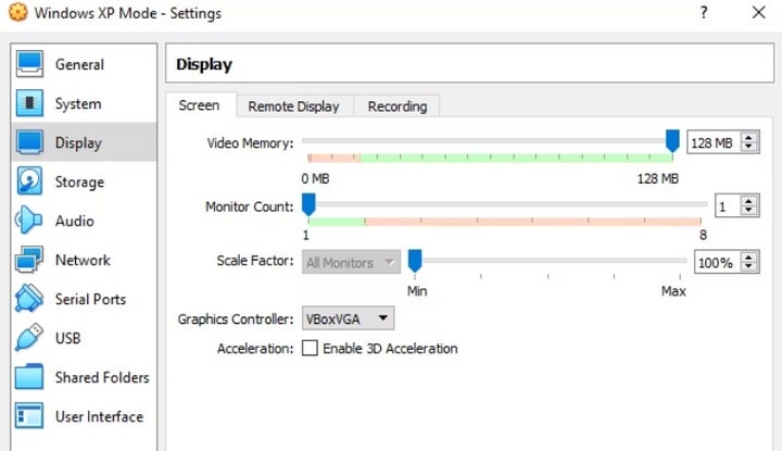 Memória de vídeo en VirtualBox