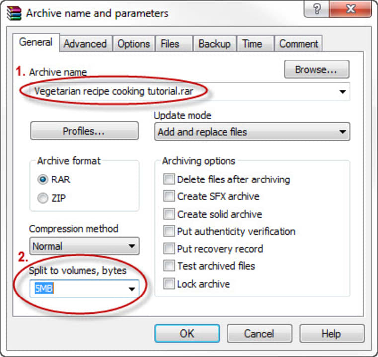 How to split up a large file with WinRAR