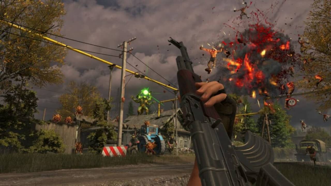 image of the player's perspective in a firefight against multiple enemies