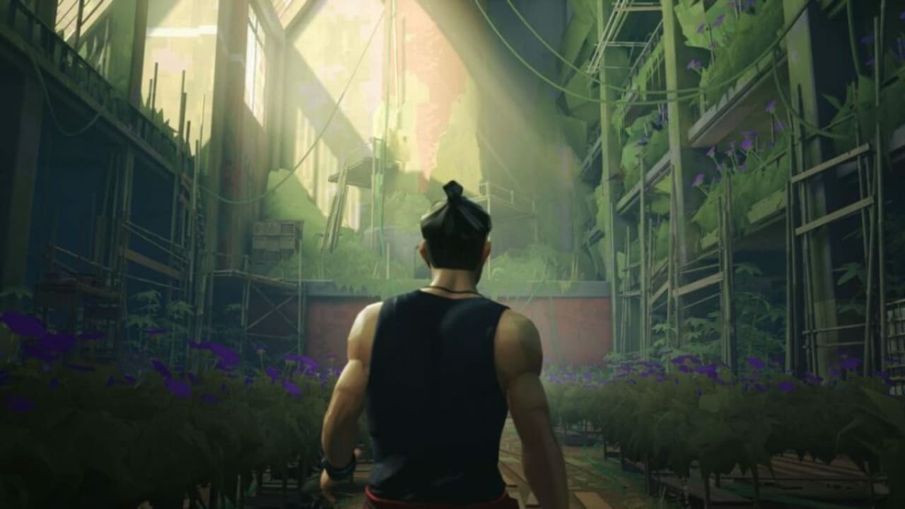 image of Sifu protagonist in an abandoned, overgrown warehouse
