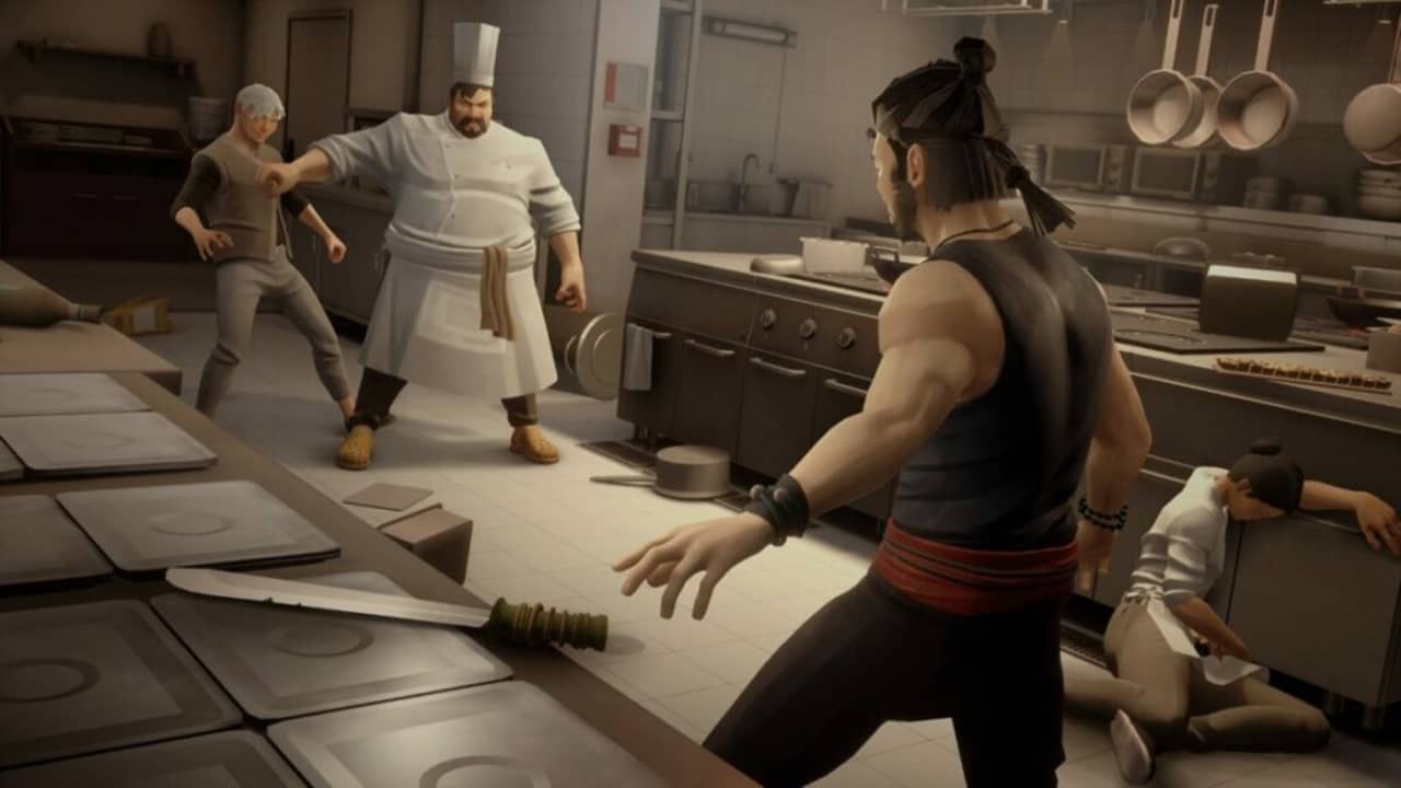 image of Sifu fighting a chef in Yang's restaurant